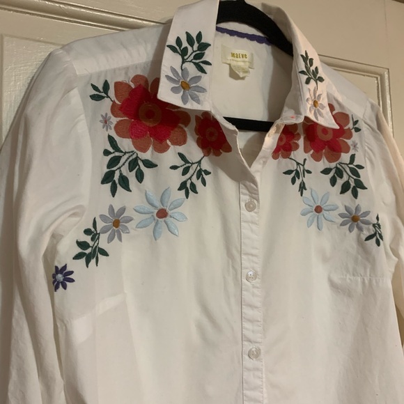 Maeve Anthropologie Embroidered Floral Button Front Shirt  Size 14 100% Cotton - Picture 3 of 7
